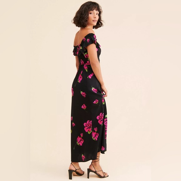 Free People Black and Pink Floral Midi Dress - Picture 3 of 13